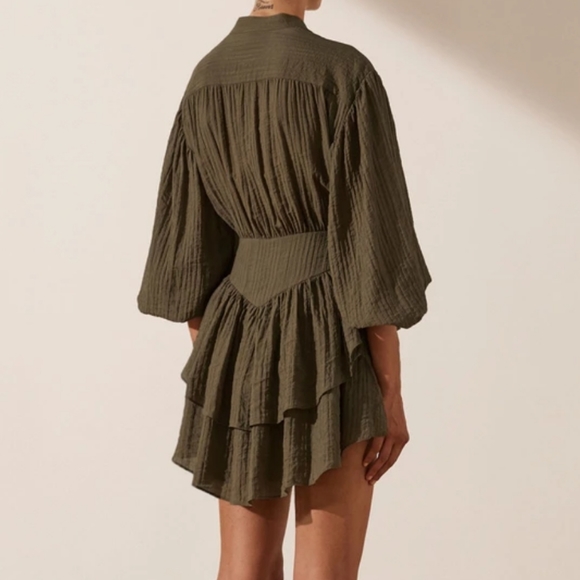 NEW SHONA JOY Designer Mila button  Olive mini dress - Picture 4 of 4